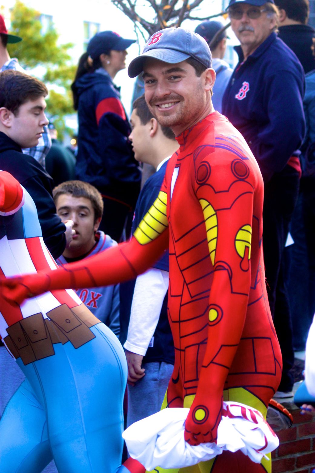 boston red sox world series celebration 2013 man in red body suit