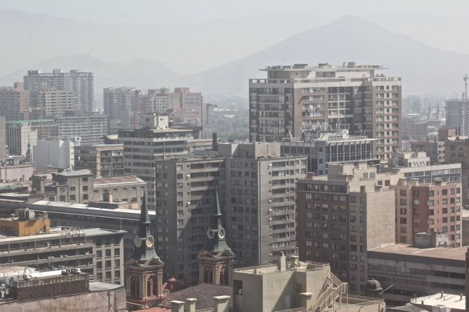 santiago chile santa lucia hill hill top view buildings andes background 2