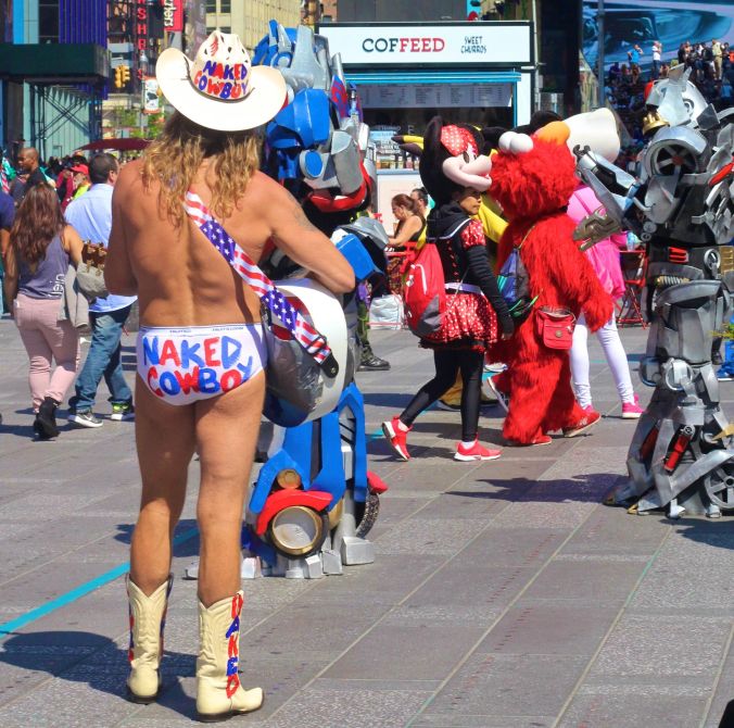 new york city times square naked cowboy back view