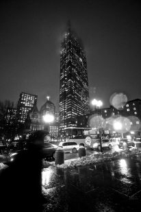 boston hancock tower fog dark black and white